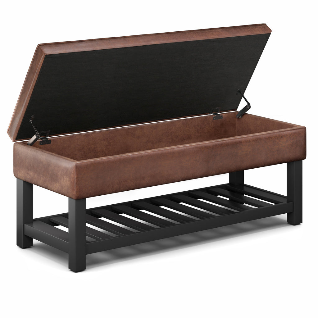 Cosmopolitan Storage Ottoman Bench with Open Bottom - Distressed Saddle