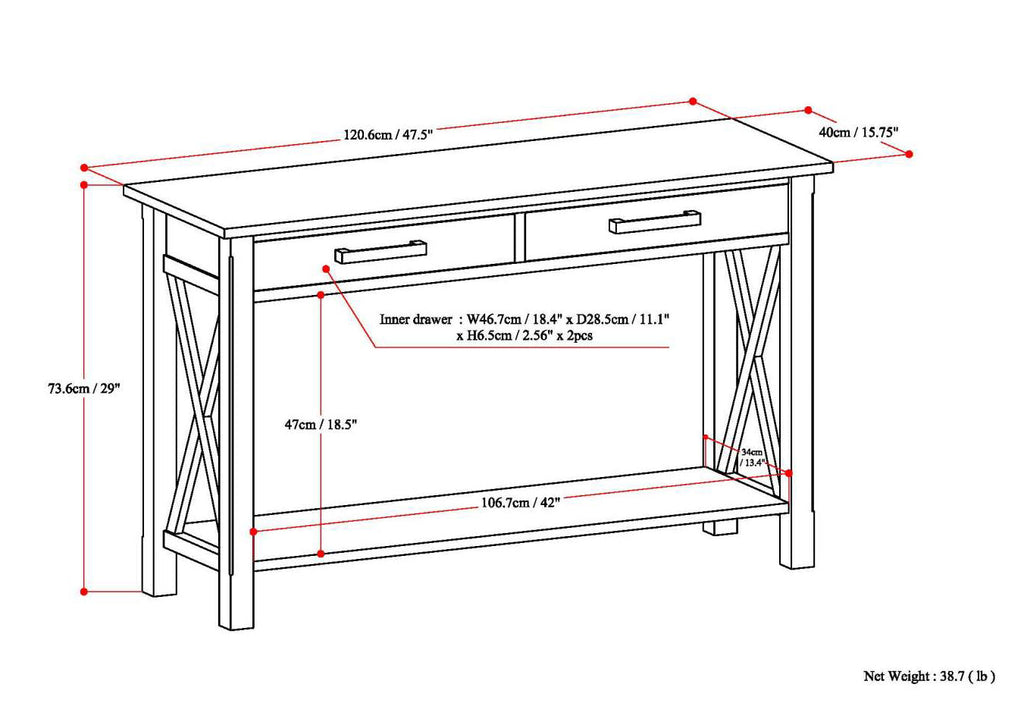 Kitchener 47 Inch Wide Solid Wood Console Sofa Table