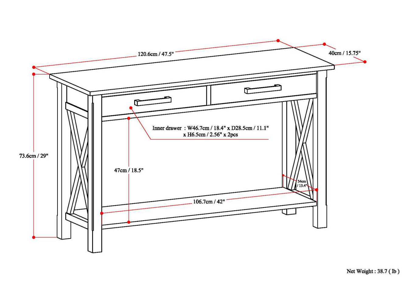 Kitchener 47 Inch Wide Solid Wood Console Sofa Table