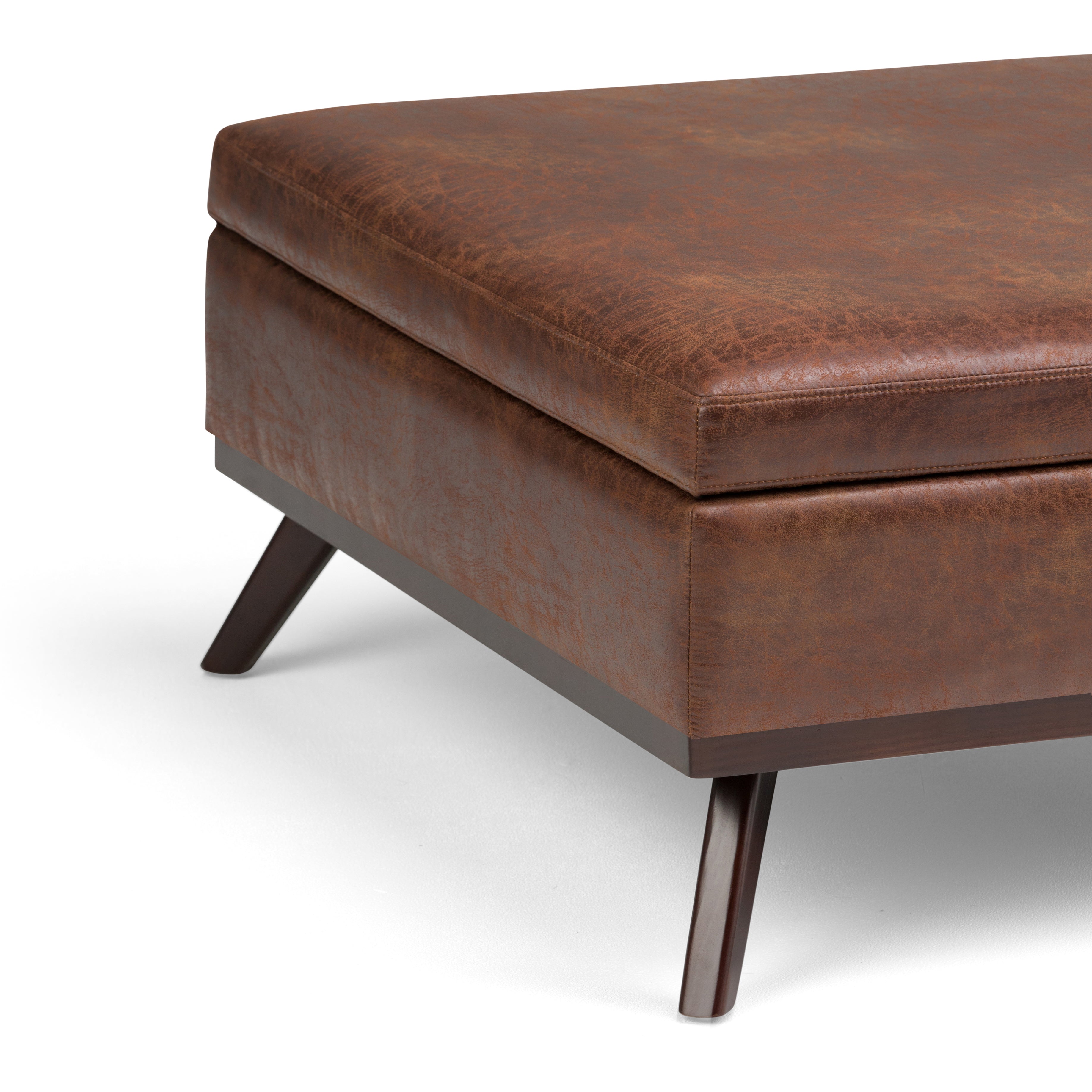 Owen 36 Inch Wide Square Coffee Table Storage Ottoman in Distressed Saddle