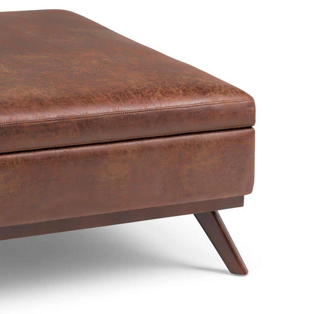 Owen 36 Inch Wide Square Coffee Table Storage Ottoman in Distressed Saddle