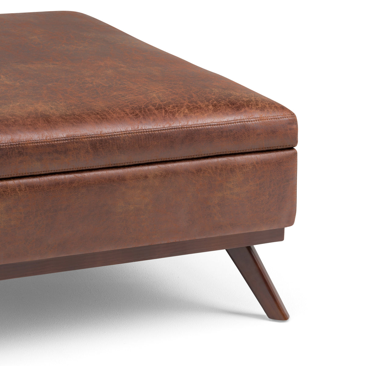 Owen 36 Inch Wide Square Coffee Table Storage Ottoman in Distressed Saddle