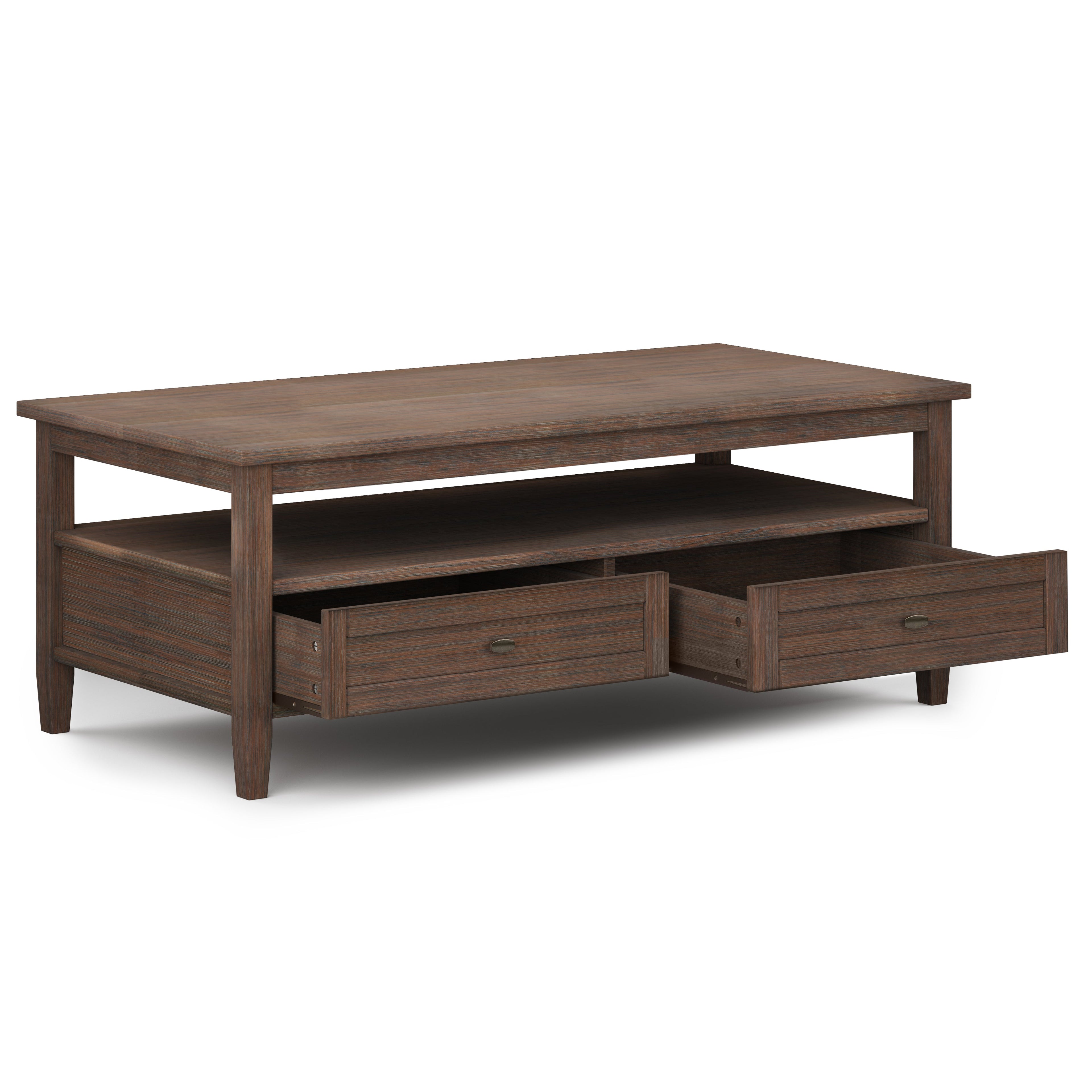 Warm Shaker Solid Wood 48 Inch Wide Transitional Coffee Table