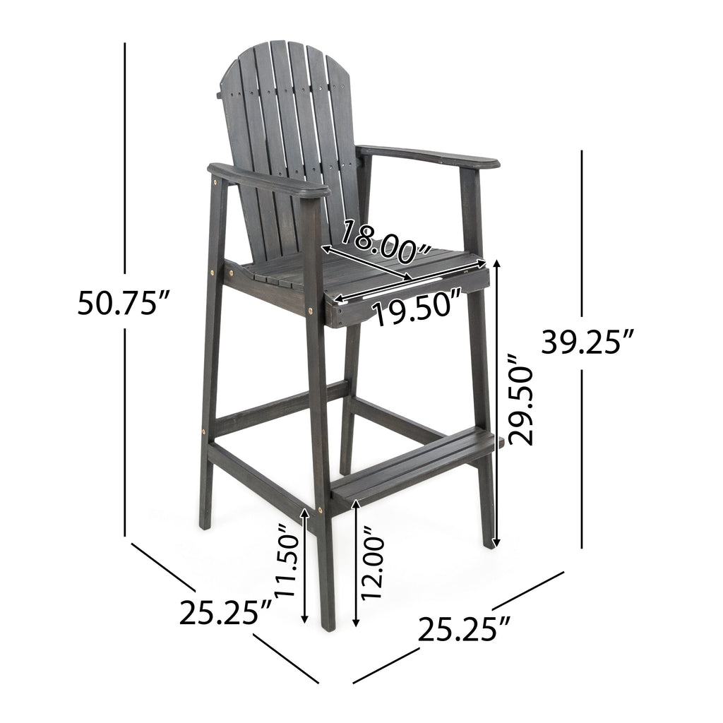 Outdoor Acacia Wood Adirondack Barstools, Set of 2