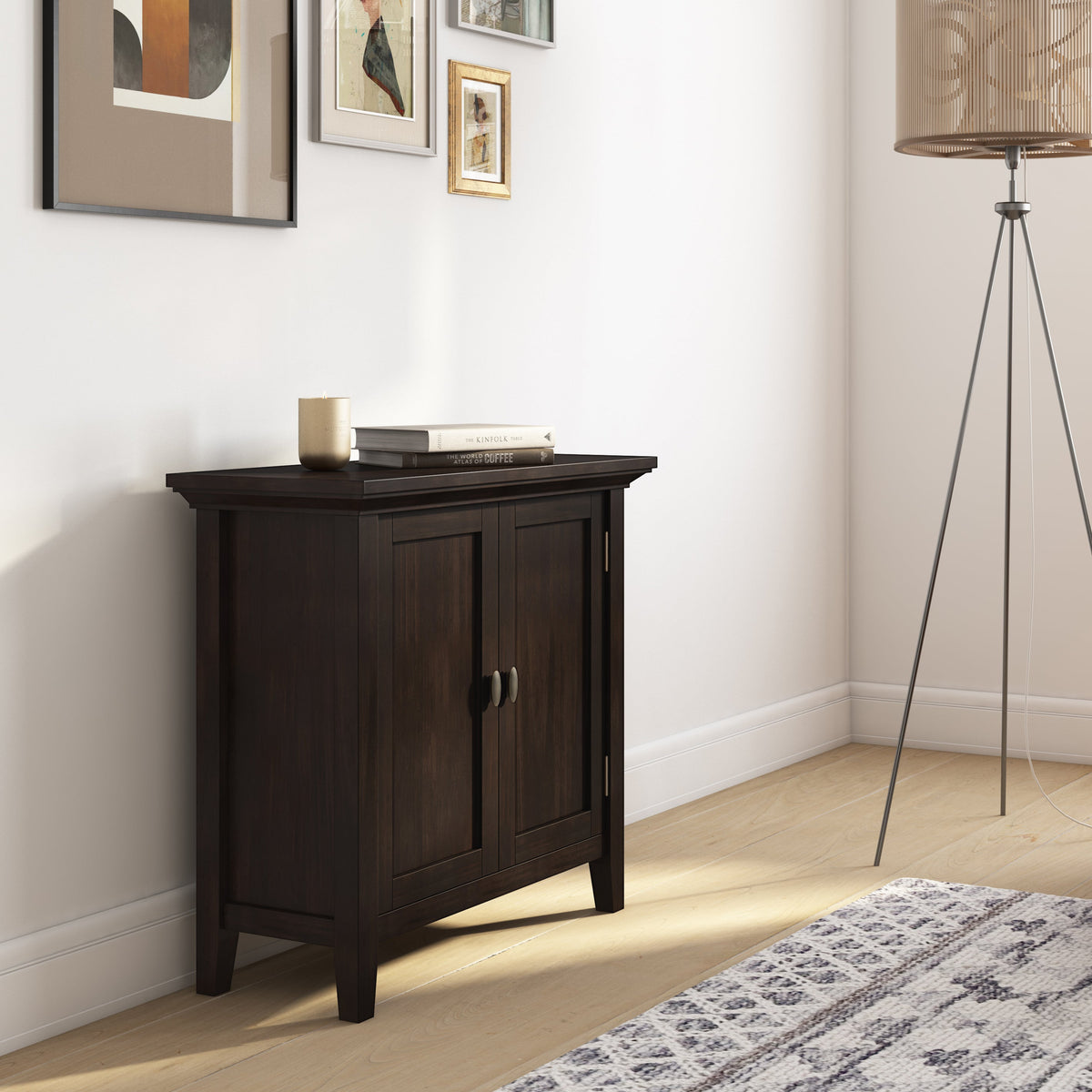 Redmond 32 Inch Wide Solid Wood Low Storage Cabinet in Brunette