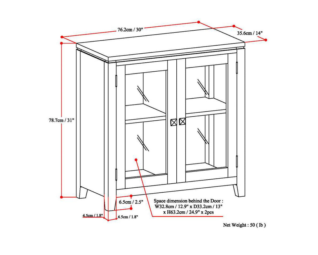 Cosmopolitan 30 Inch Wide Solid Wood Low Storage Cabinet