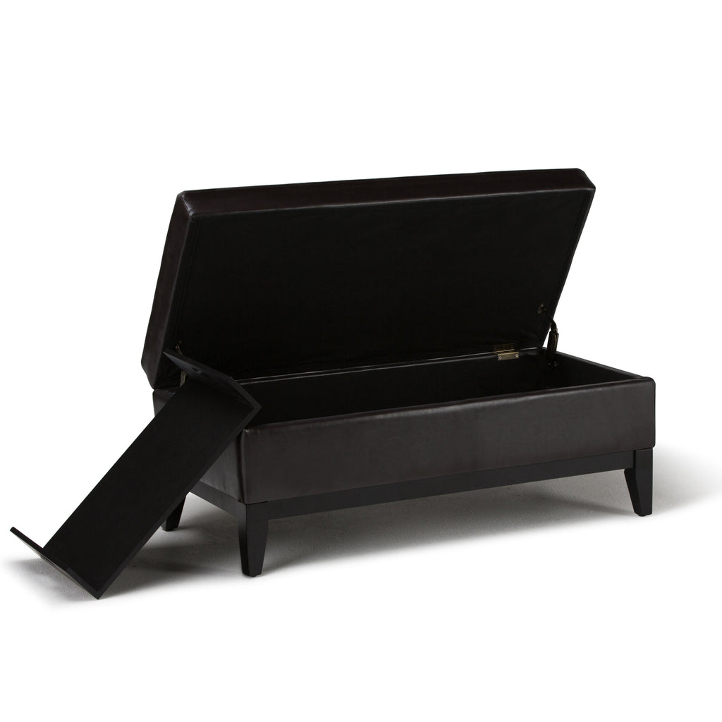 Oregon 42 Inch Wide Storage Ottoman Bench with Tray in Tanners