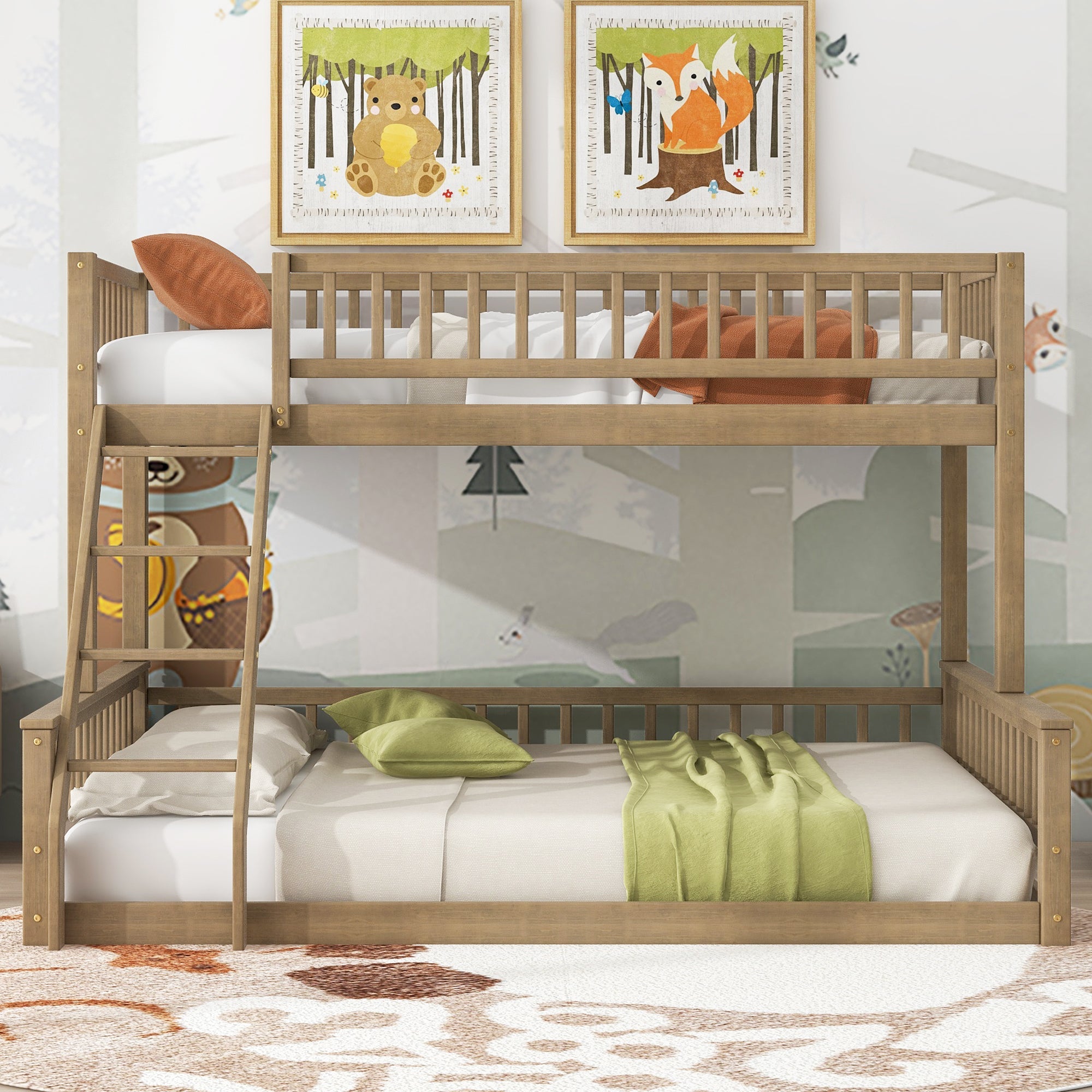 Twin XL Over Queen Bunk Bed with Ladder and Guardrails