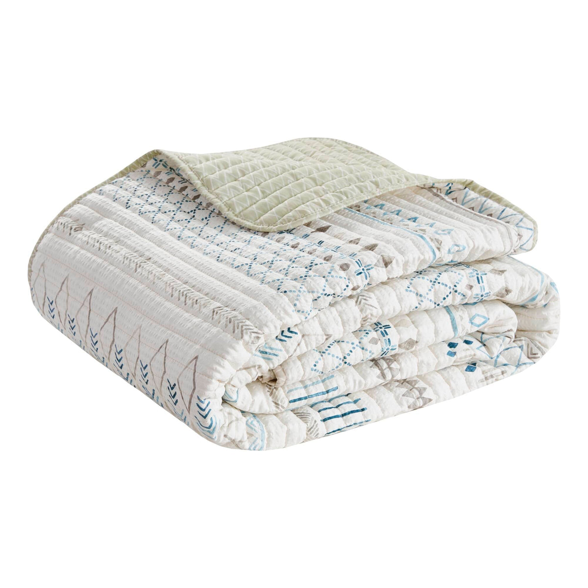 3 Piece Seersucker Quilt Set Taupe/Blue Full/Queen