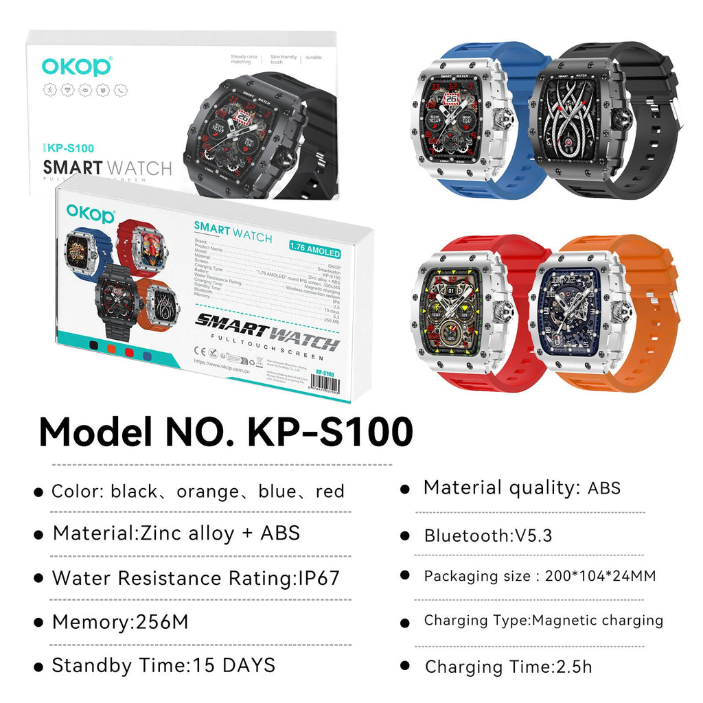 KP-S100 Smartwatch Heart Rate Blood Pressure Monitoring Bluetooth Calling Sports Waterproof Ultra-Long Battery Life Hot Selling In Stock