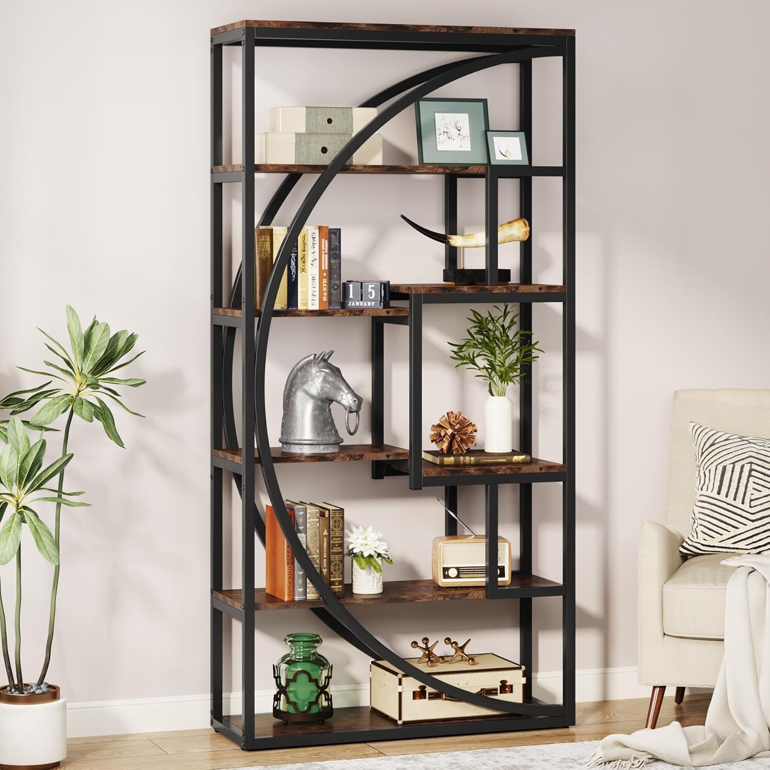 70.47" Height Industrial 5-Tier Rustic Bookcase