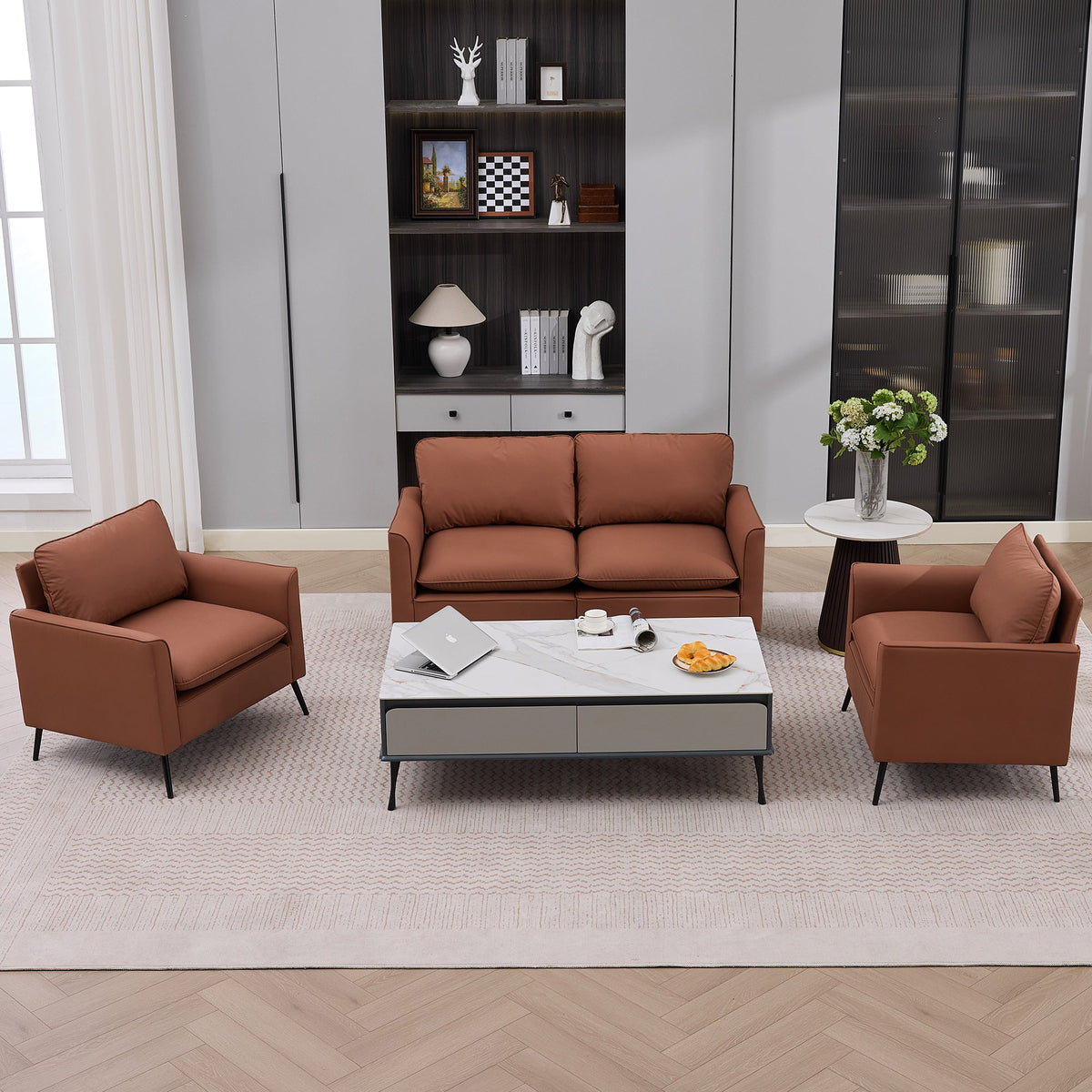TS Cat Paw Leather Upholstered Loveseat