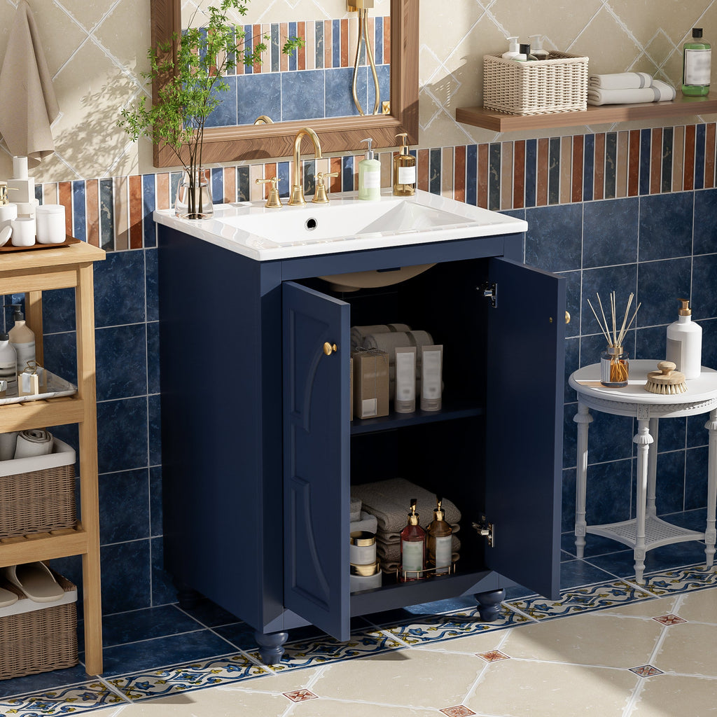 24" Modern Bathroom Vanity With Ornate Elliptical Motif Design