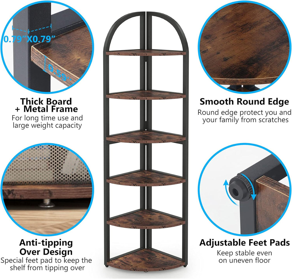 71.65" Tall 6 Tier Rustic Corner Shelf