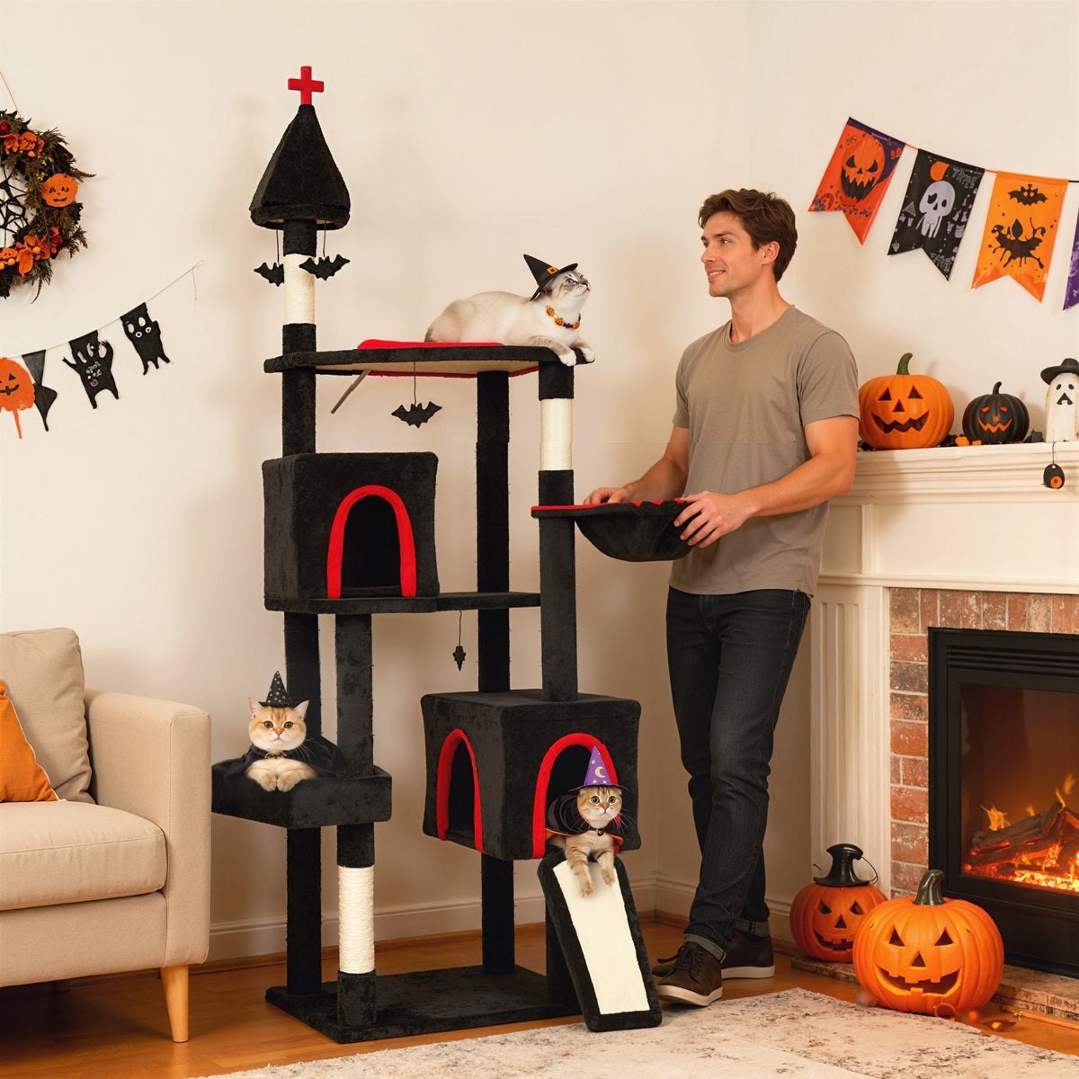 PawHut Gothic Cat Tree - 78" Extra Tall Cat Tower