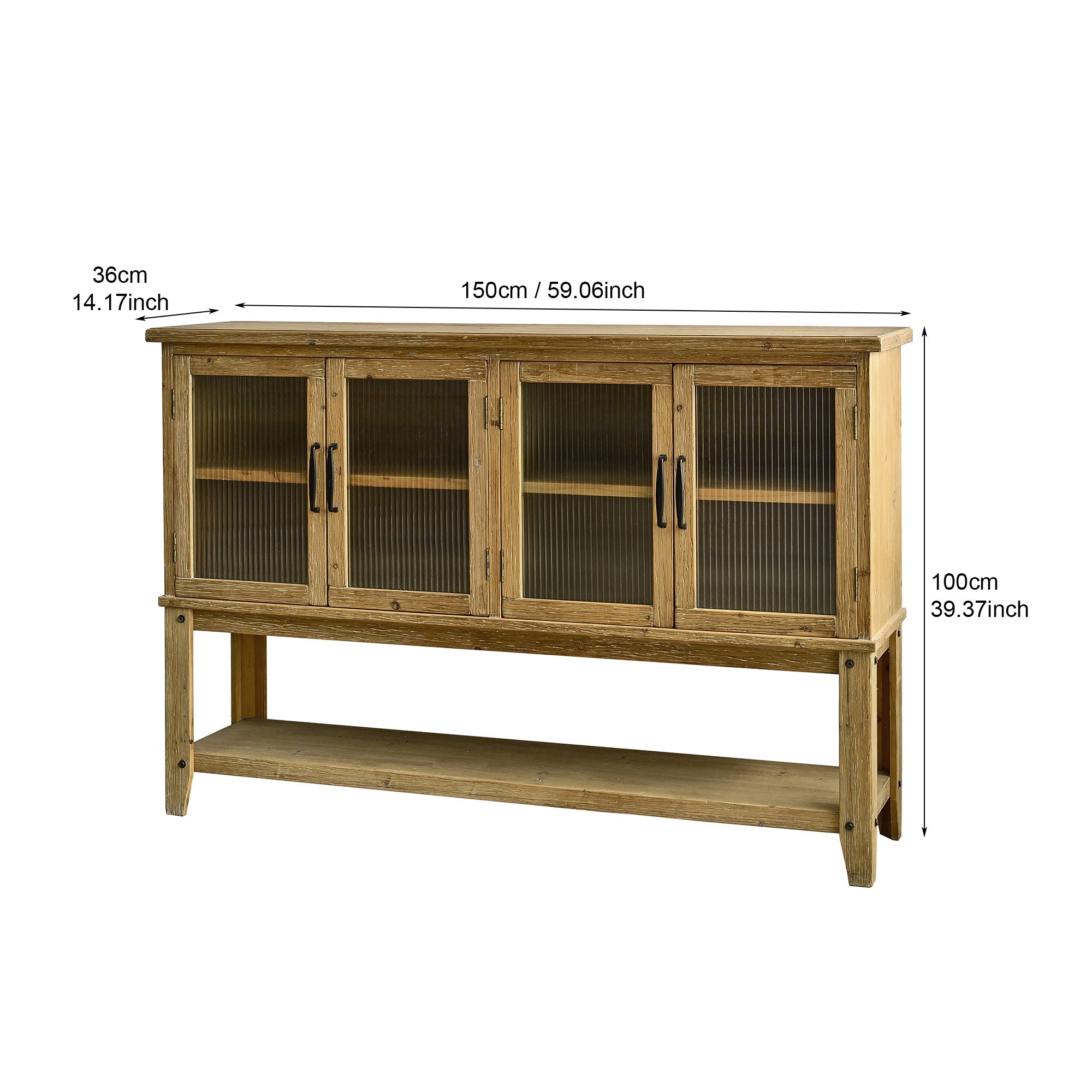 59.06" Rectangle Accent Glass Door Wooden Sideboard Cabinet