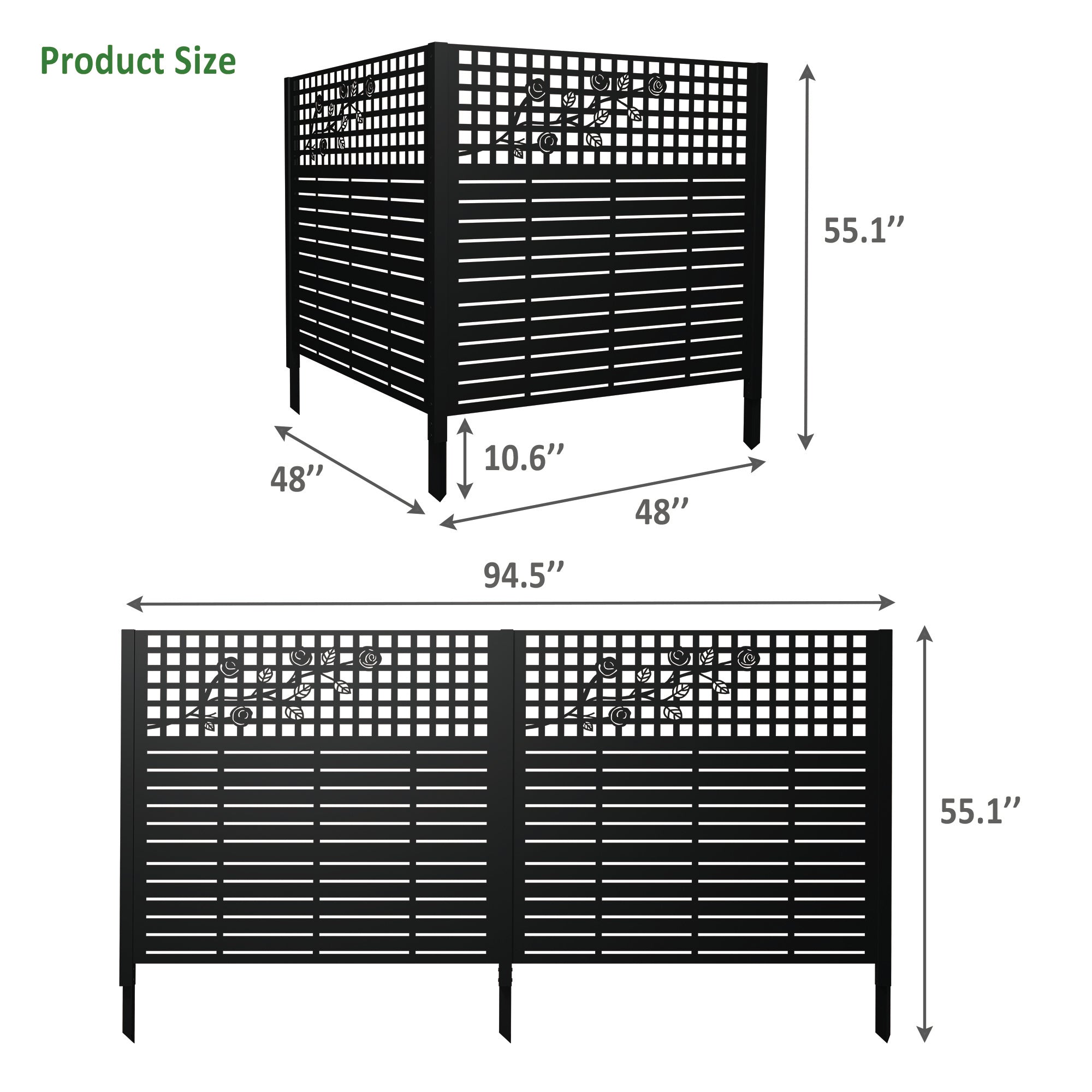 W48'' x H47.3'' x 2 Panels Metal Privacy Screen