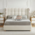 Queen Size Removable Chenille Wingback Upholstered Waffle Bed