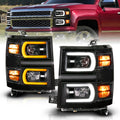 ANZO 14-15 Chevy Silverado 1500 Black Dual Switchback+Sequential LED Tube Sq. Projector Headlights 111617