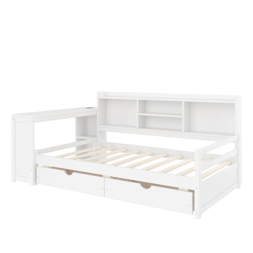 Twin Size Corner Daybed with Storage Drawers & Desk
