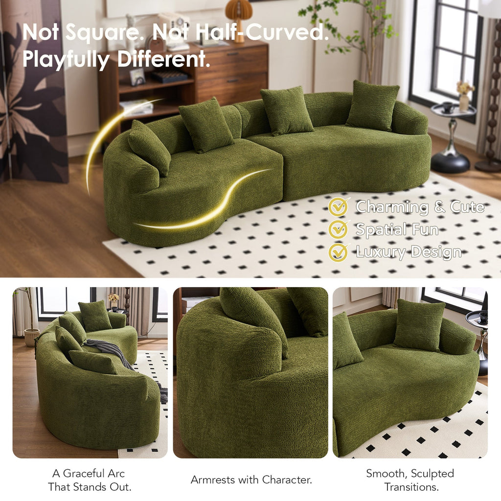 Curved Boneless Sofa, Compression Modular 110'' Sectional
