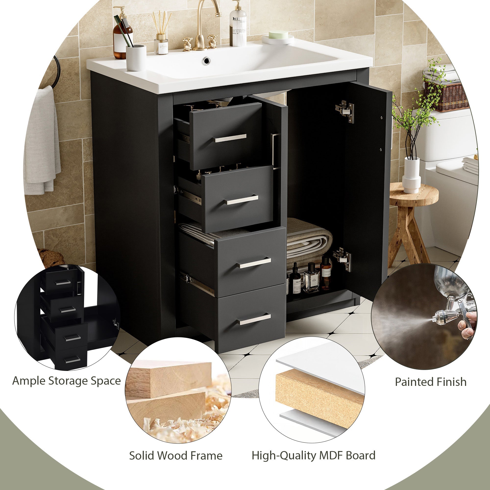 30'' Bathroom Vanity with Ceramic Sink Combo