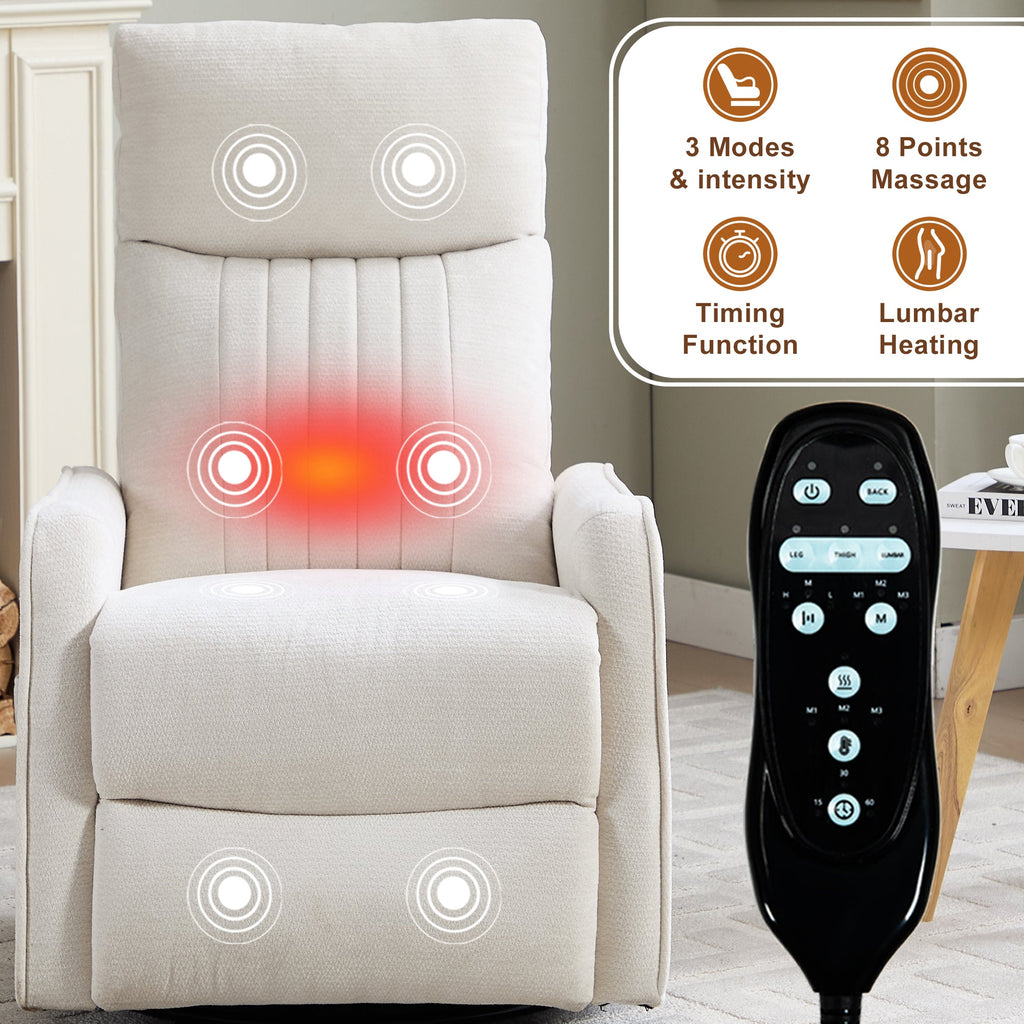 Beige Heat Massage Manual Recliner Chair