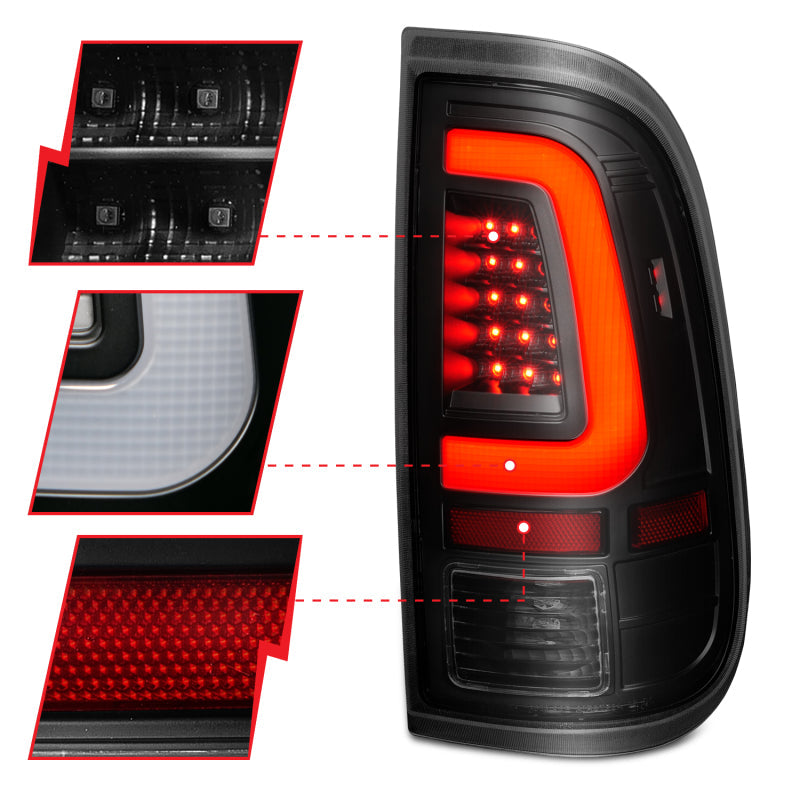 ANZO 2008-2016 Ford  F-250  LED Tail w/ Lights Bar Black Housing Smoke Lens 311379