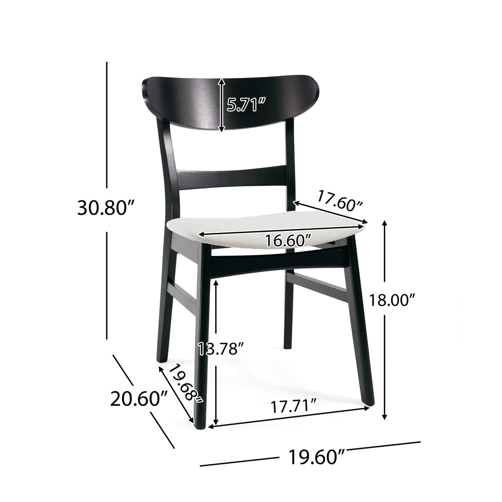 Set of 2 Dining Chairs - Upholstered Seat, Rubberwood Legs