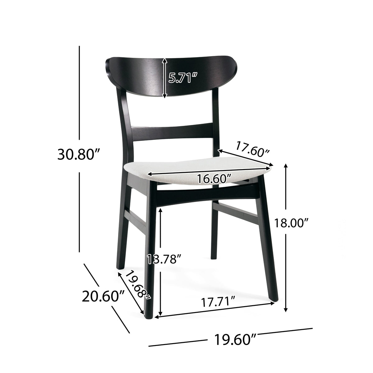 Set of 2 Dining Chairs - Upholstered Seat, Rubberwood Legs