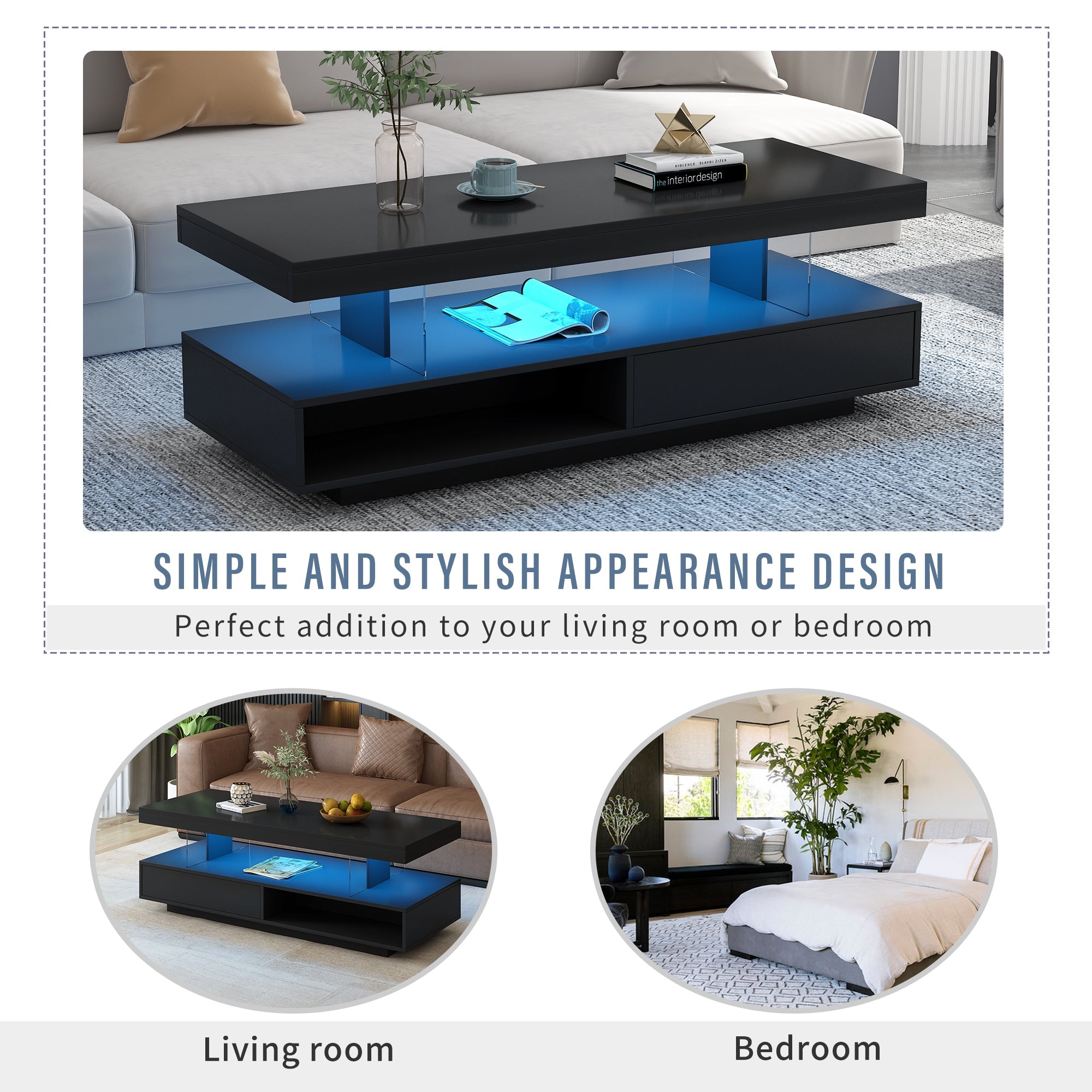 Vibe Haus LED Coffee Table with Storage