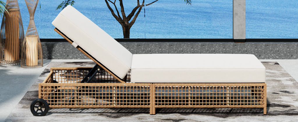 TREXM Outdoor Lounge Chair with Cushion and Wheels