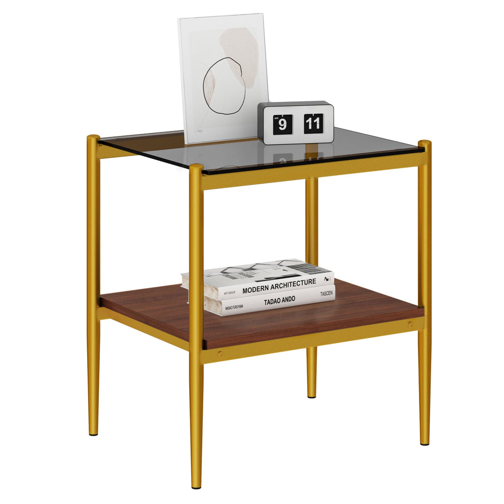 Set of 2 Rectangle End Tables with Tempered Glass Top