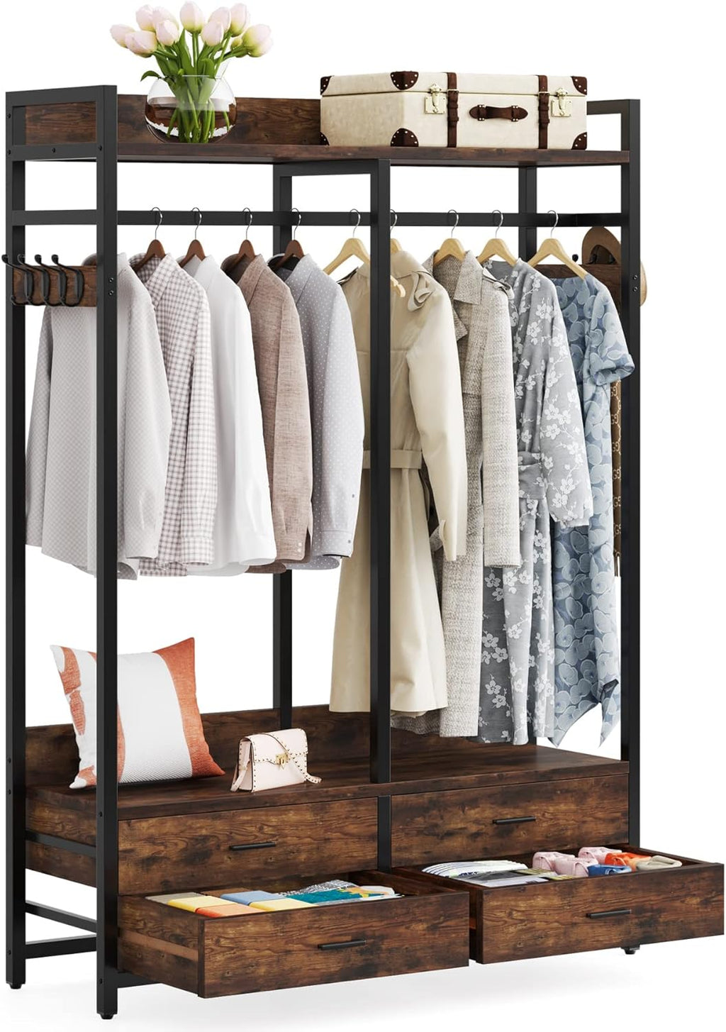 47.2" Rustic Brown Freestanding Closet Organizer