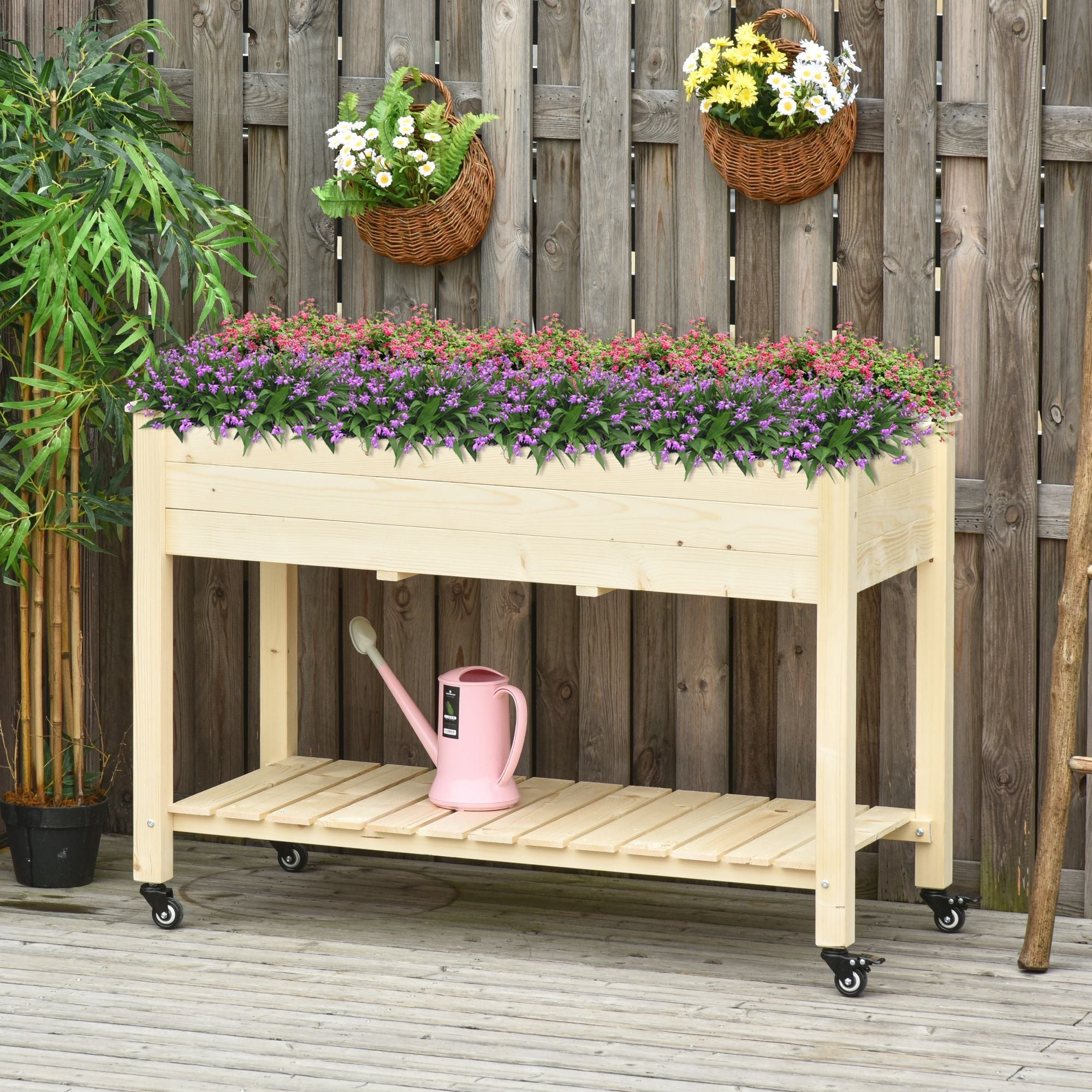 Outsunny Raised Garden Bed with Lockable Wheels