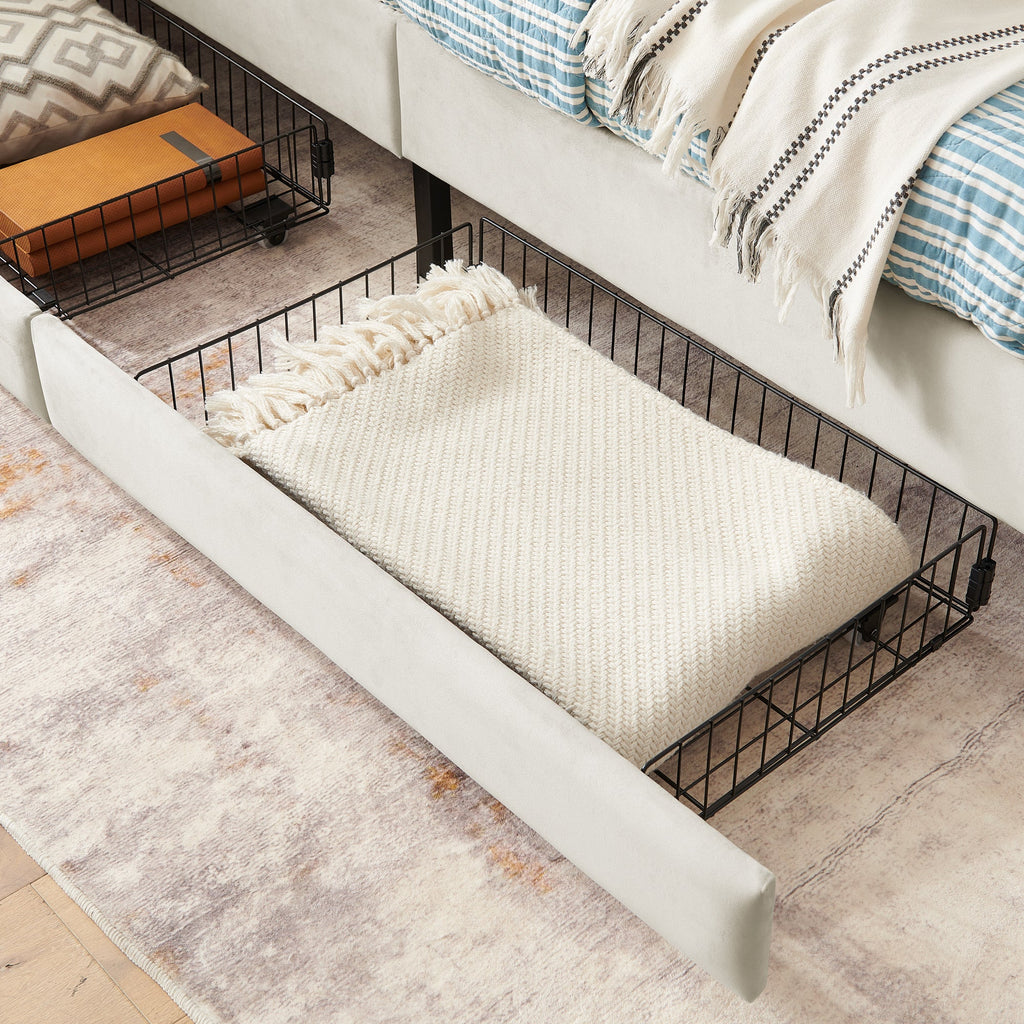 Twin Size Upholstered Platform Bed Frame with 2 Storage Drawers