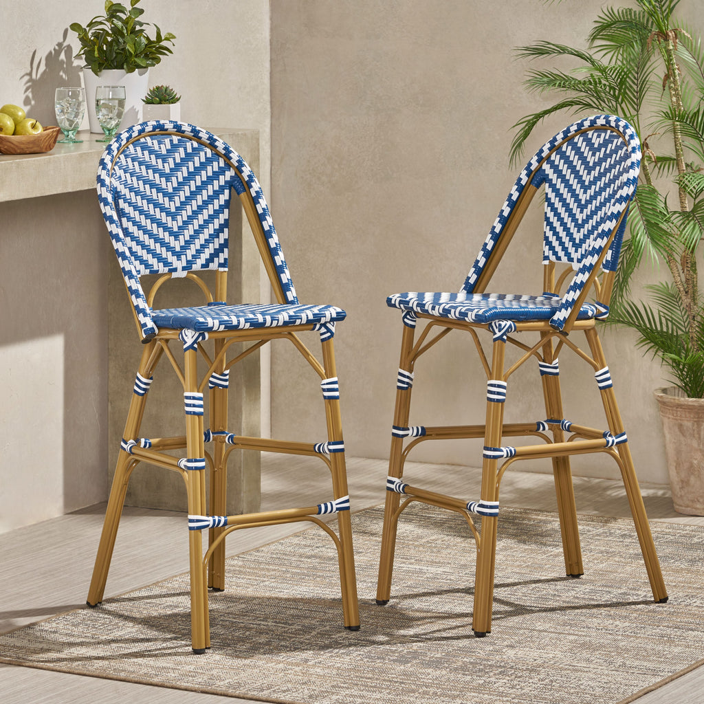 29.5" Outdoor PE Rattan French Barstool
