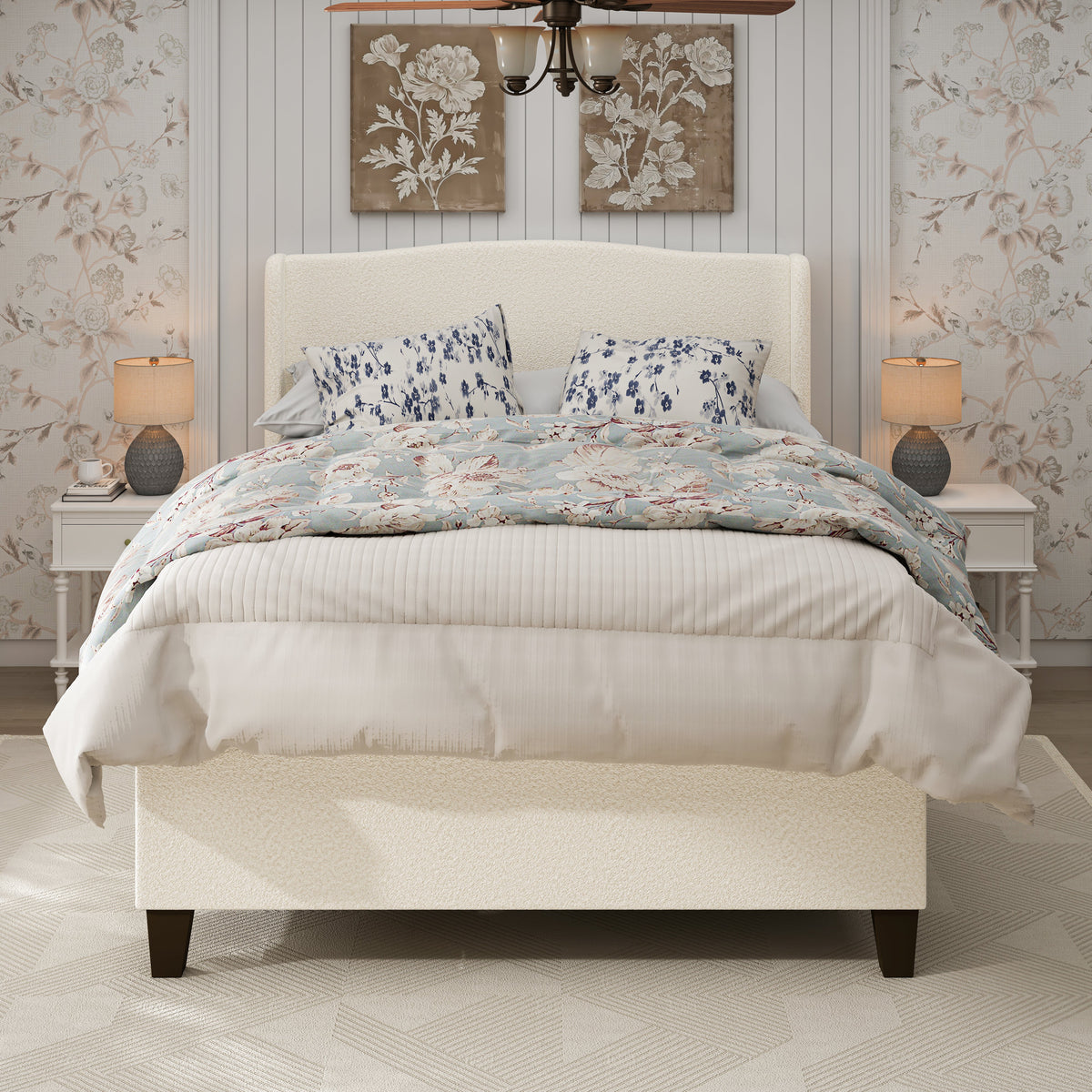 Queen Size Bed Frame with Upholstered Headboard
