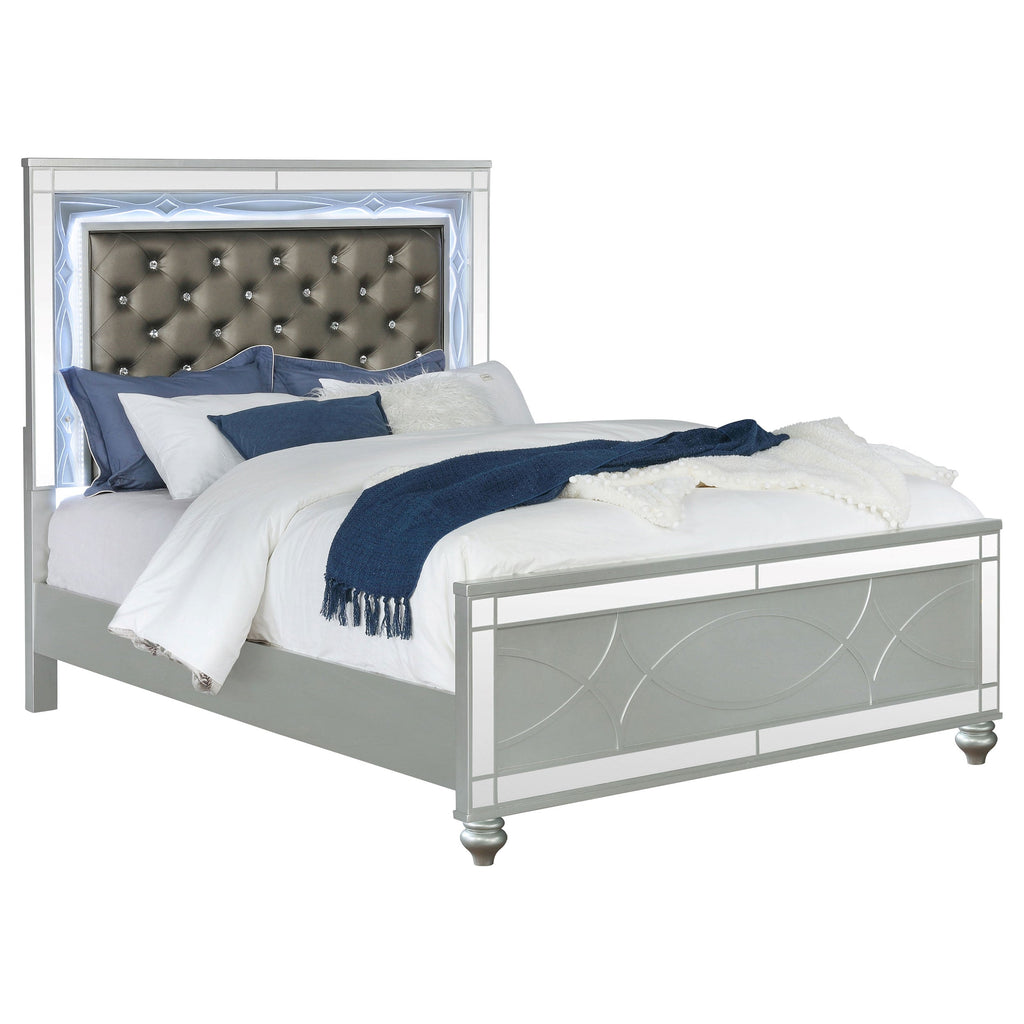 Karmen Metallic Upholstered Tufted California King Panel Bed