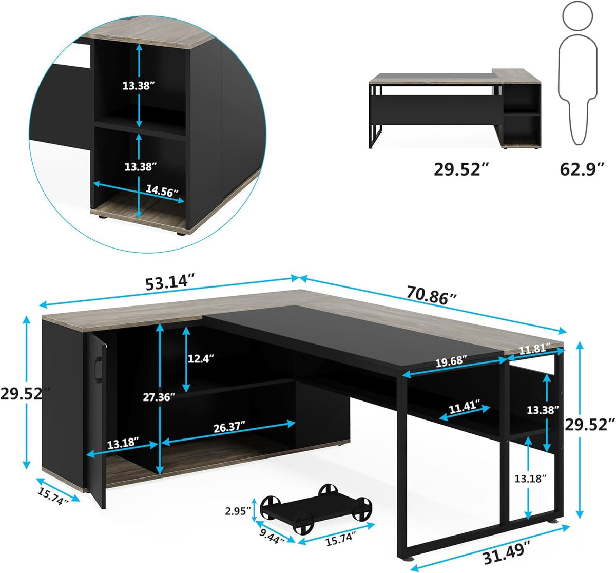 71 Inch Executive Desk with Cabinet Storage