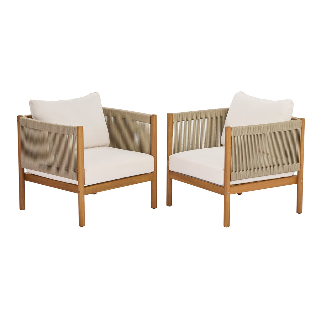 Outdoor Club Chair Set of 2 with Acacia Wood Frame in Teak Look