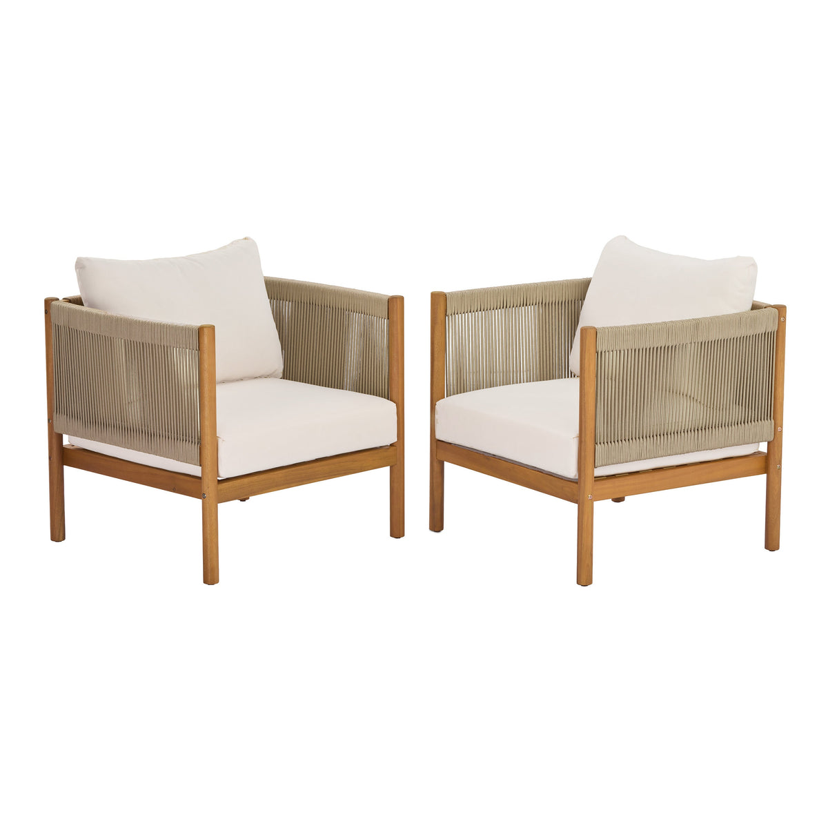 Outdoor Club Chair Set of 2 with Acacia Wood Frame in Teak Look