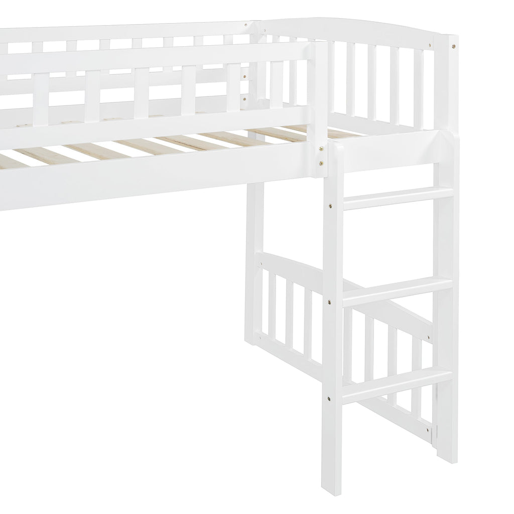 Twin Size Loft Bed With Slide And Ladder - White