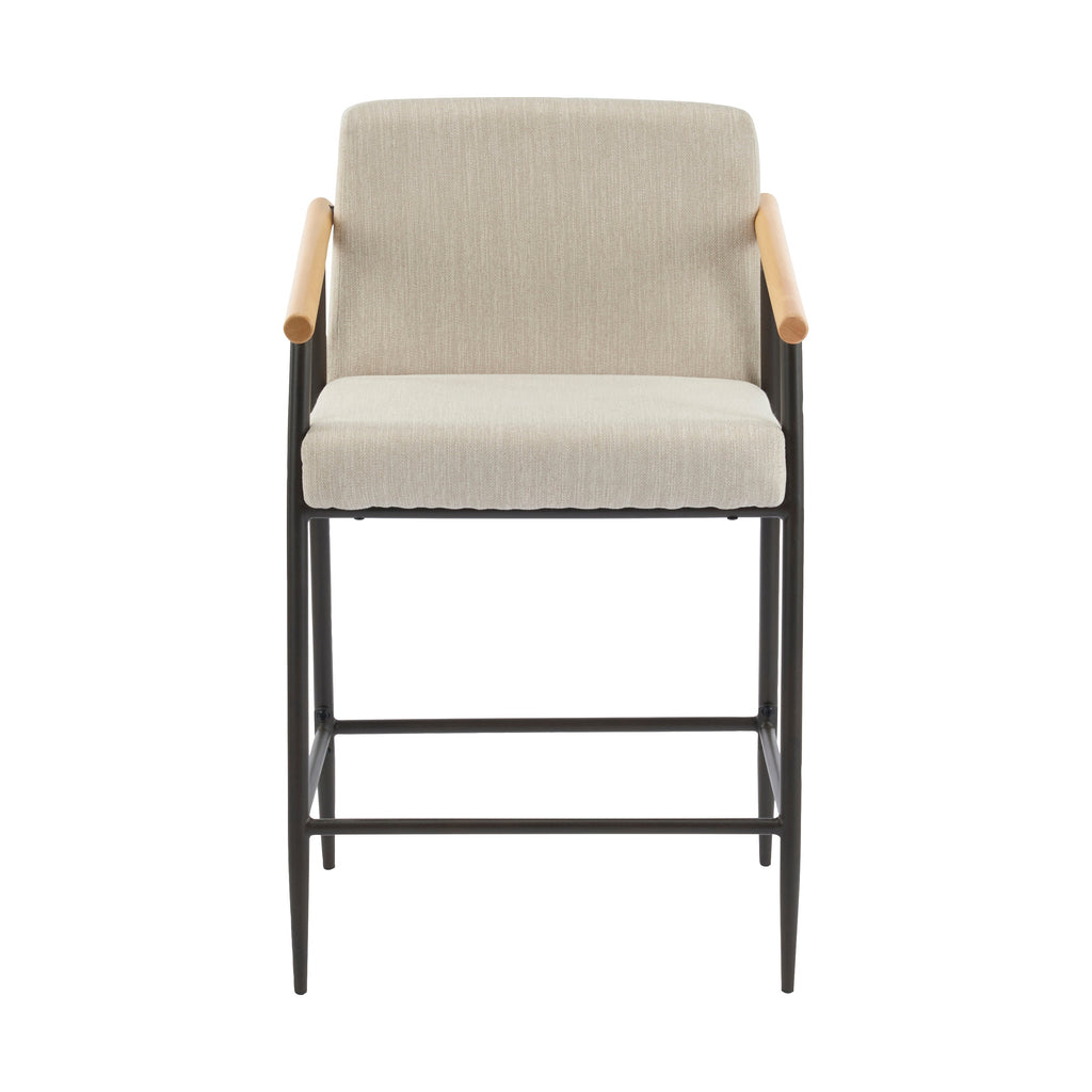 Counter Stool with Iron Frame - Set of 2 - Espresso + Beige