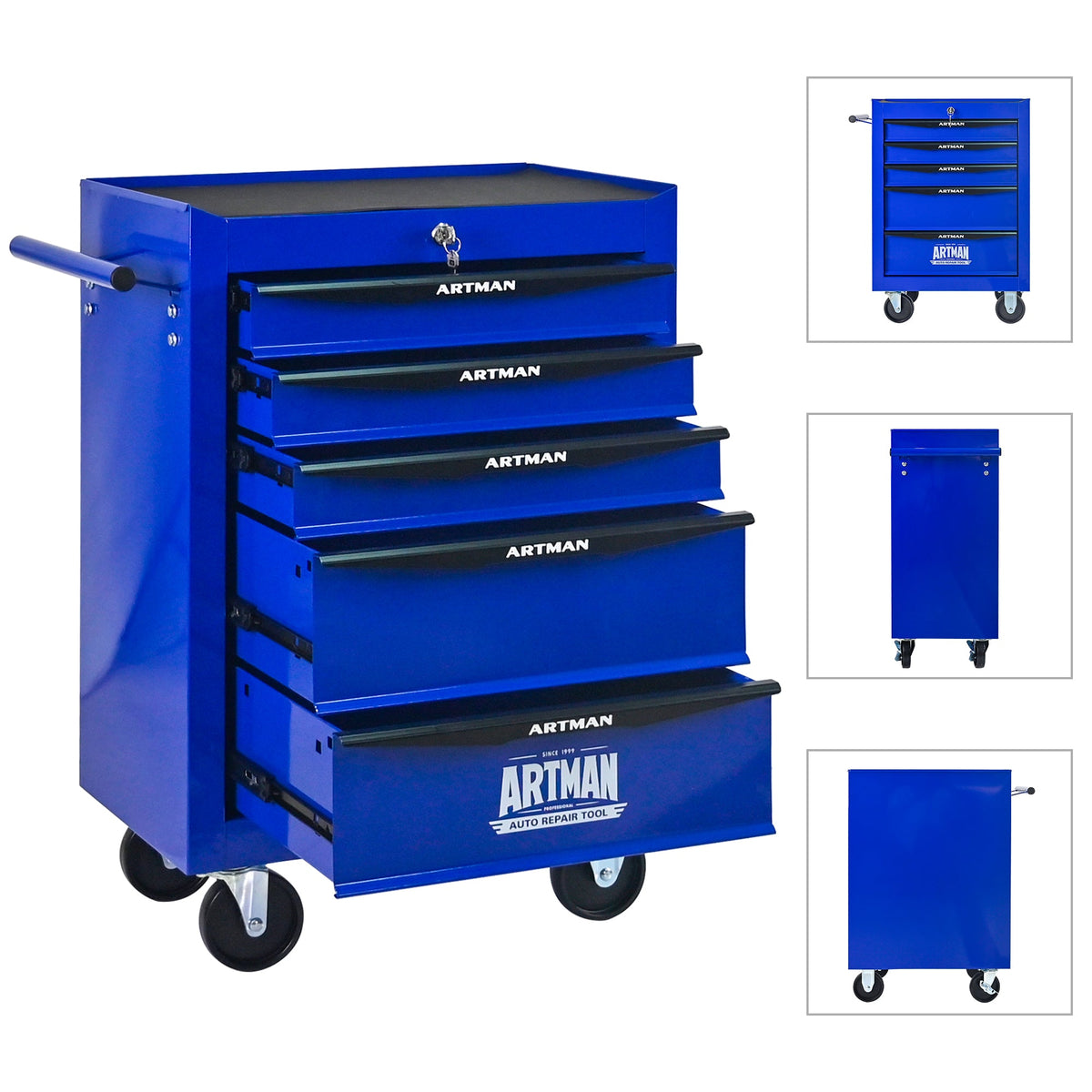 Rolling Metal Tool Chest with 5 Drawers - Purple