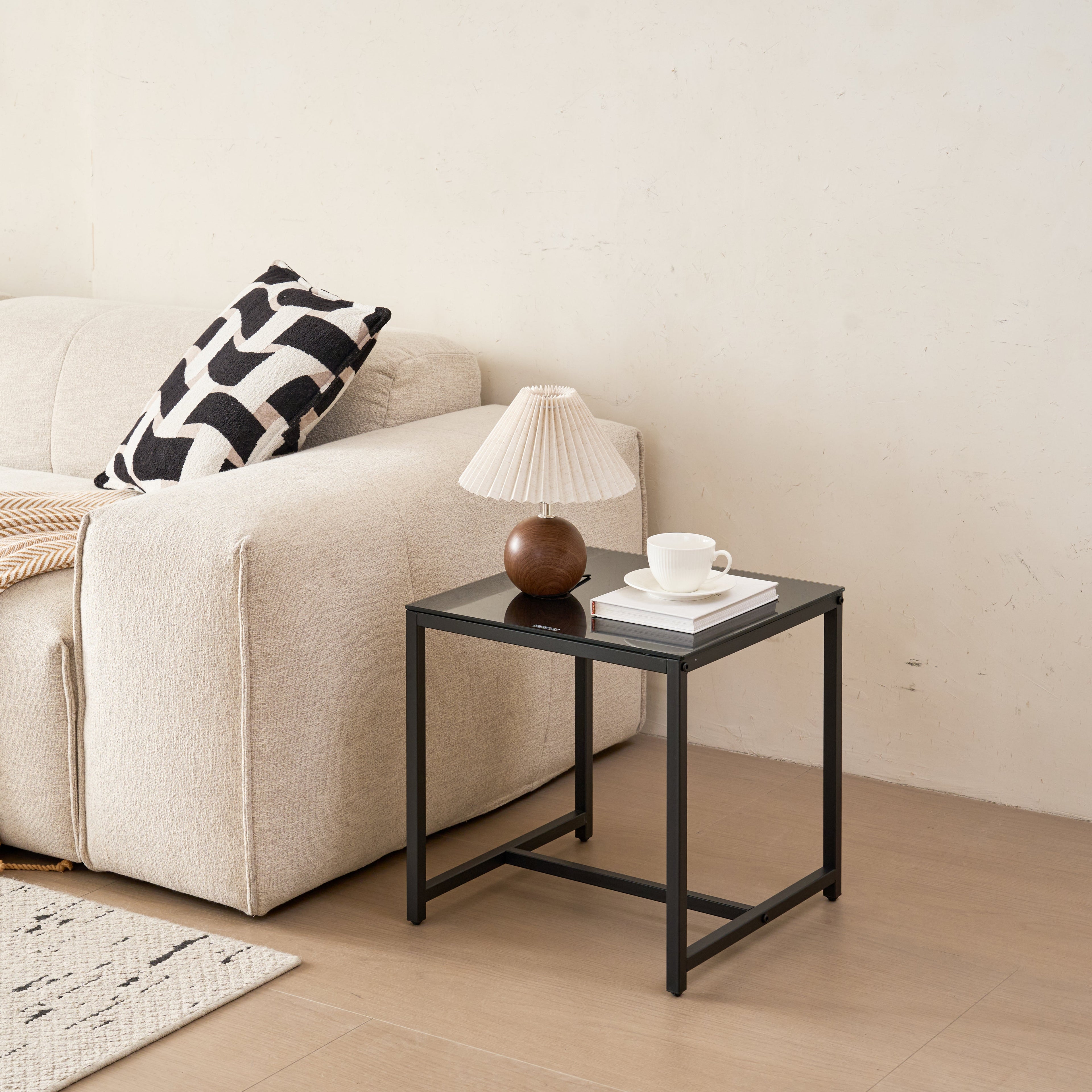 2 Piece Black Glass Side Table Set