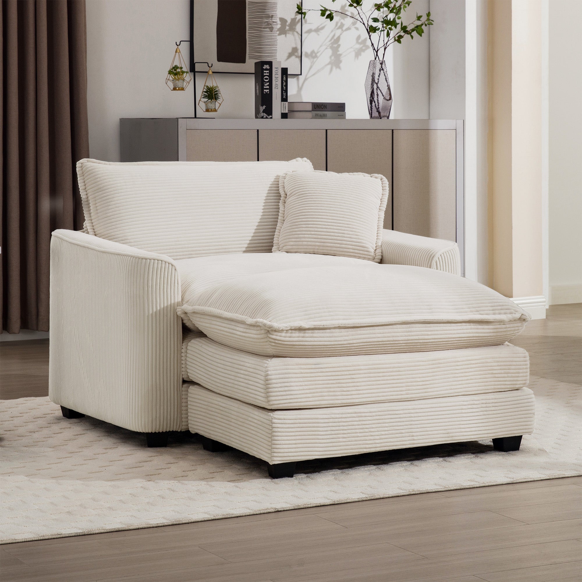 Comfortable Single Chair Deep Seat Sofa With Footstool