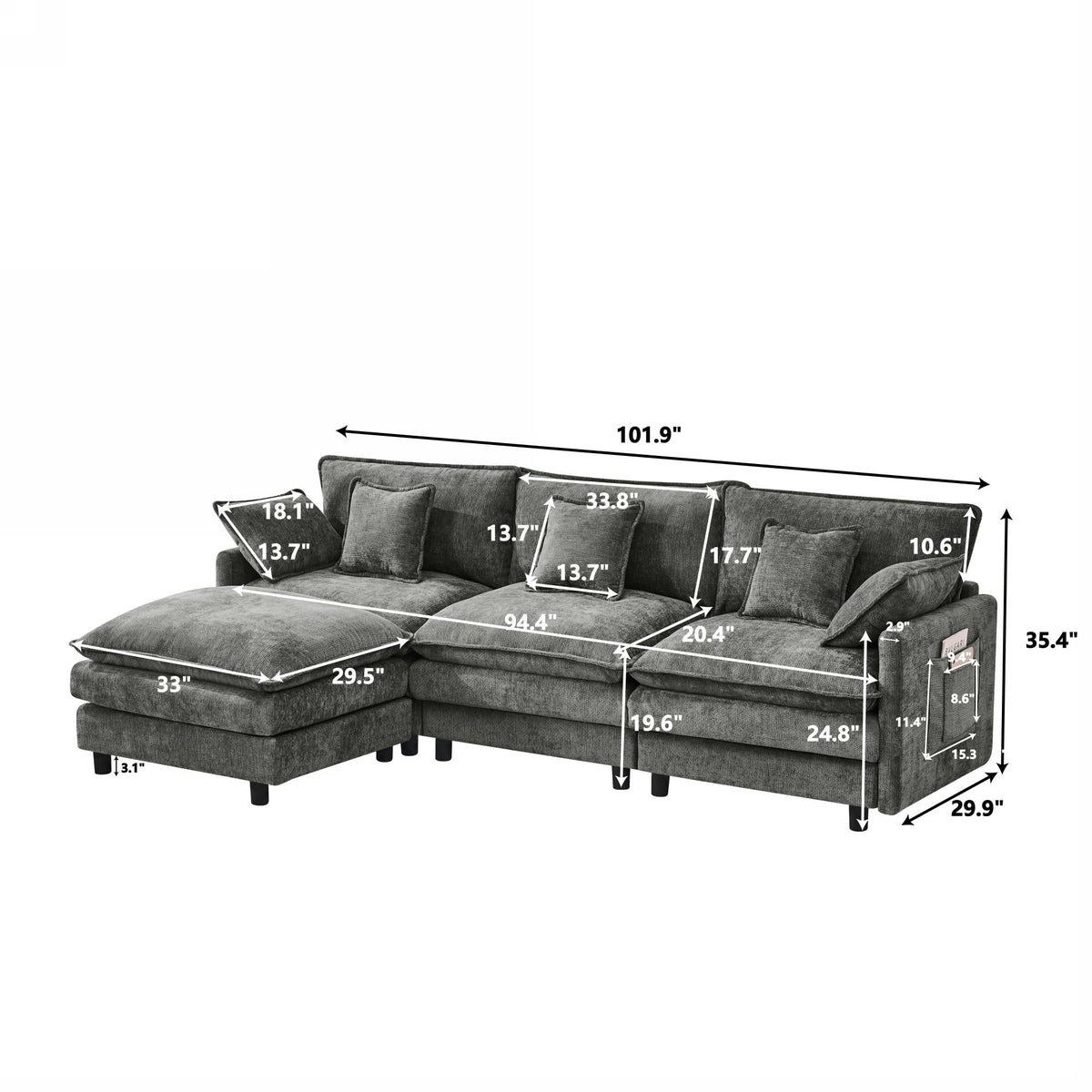 101.9-Inch Three-Seater Sofa