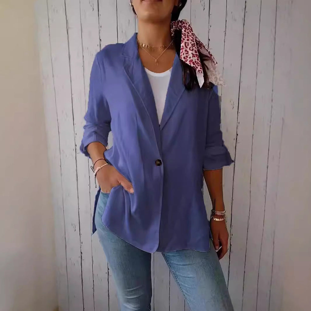 AutumnWinter Womens Cotton-linen Blazer With A Lapel And A Single Button