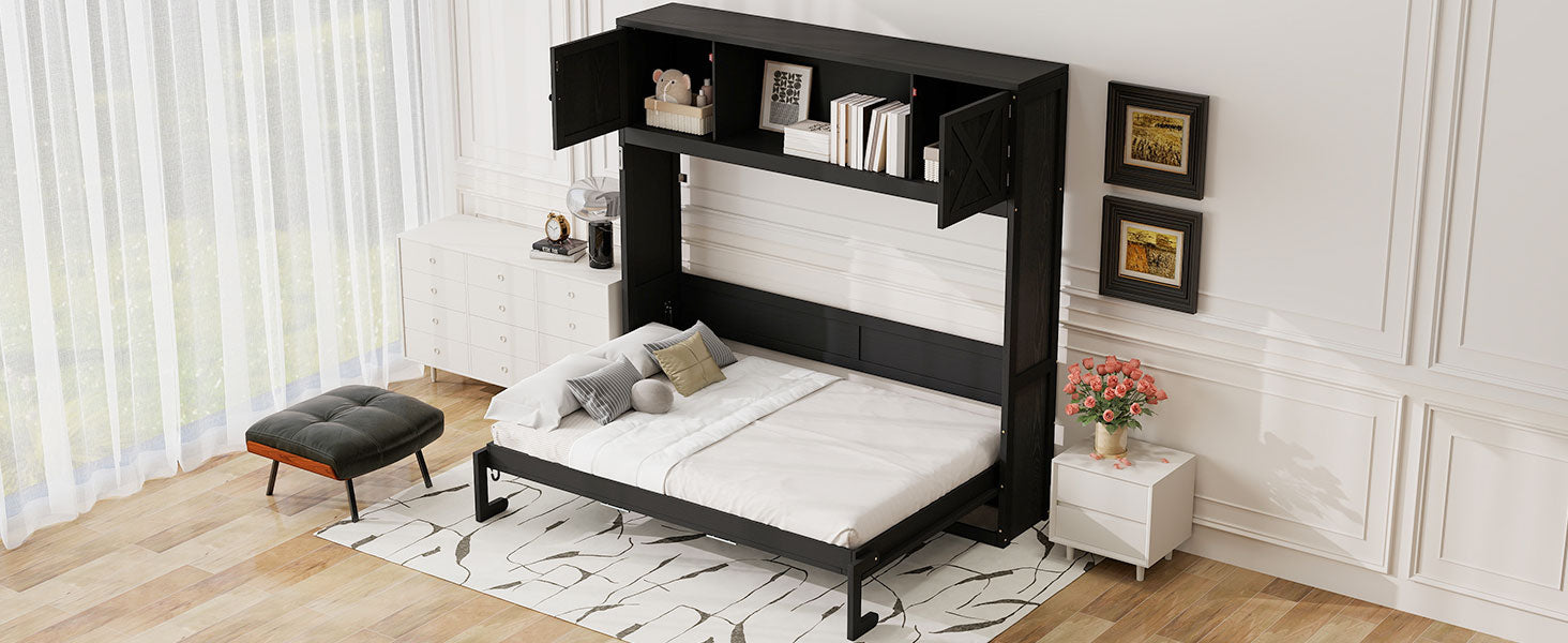Full Size Murphy Bed with Storage Cabinets
